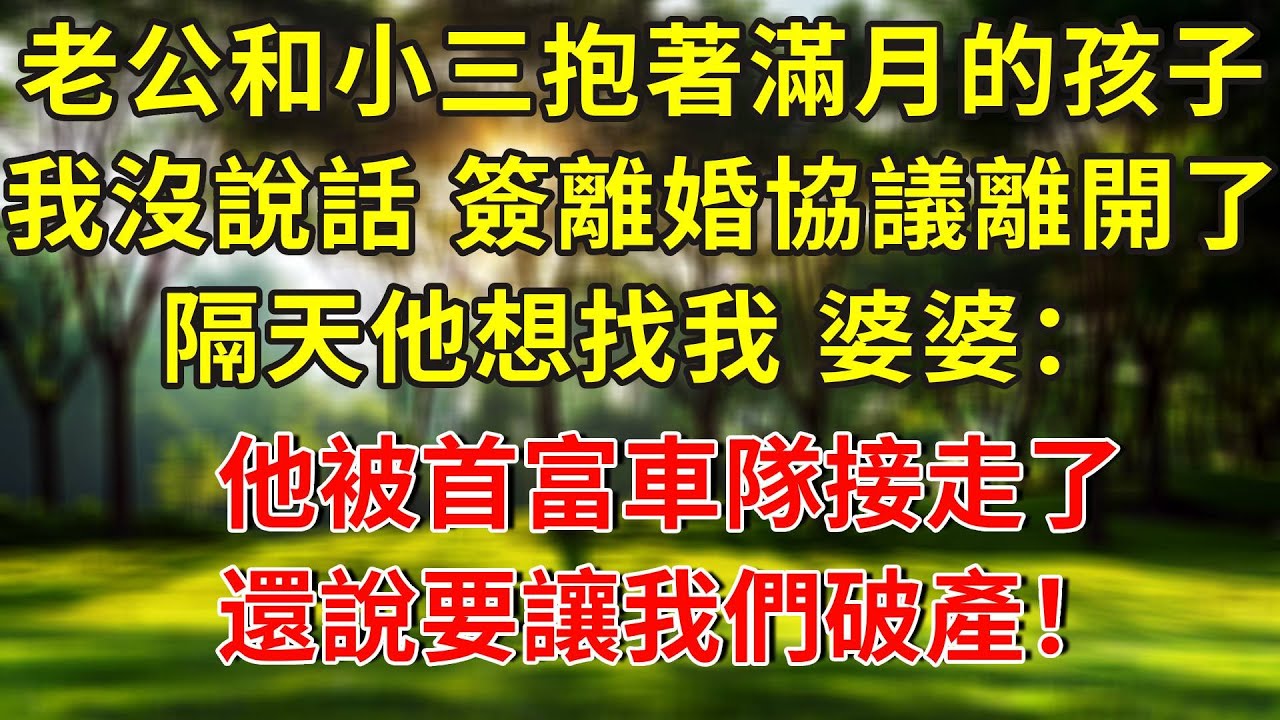 老公和小三抱著他們滿月的孩子，我沒說話，簽下離婚協議離開了，隔天他想找我，婆婆：他被首富車隊接走了，還說要讓我們破產！#生活經驗 #人生感悟 #故事頻道 #故事分享