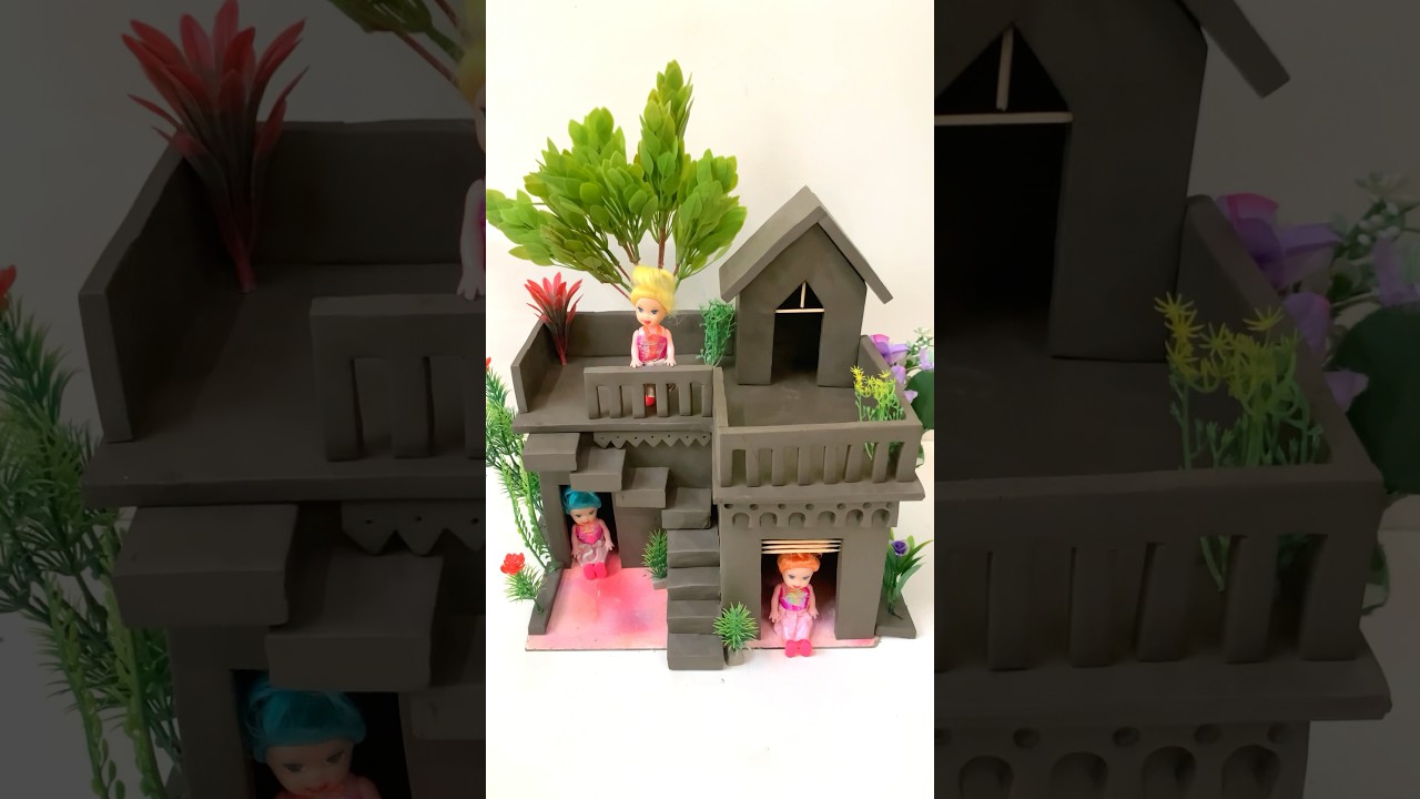 How to make miniature clay house 🏡 🥀 #diy #craft #claybuilding #clayhouse #shorts
