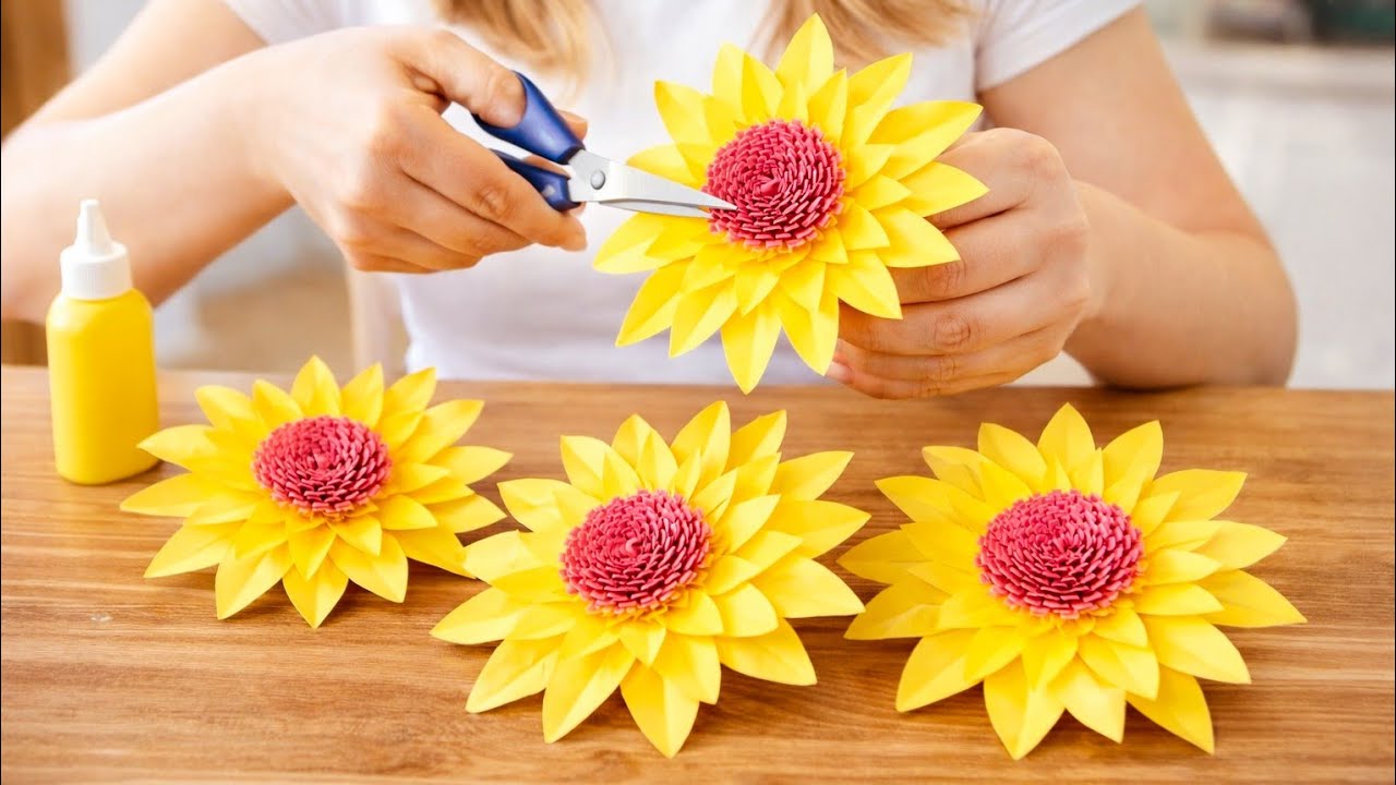 Beautiful paper sunflower tutorial | How to make a paper flower #diy #craft #art #tutorial 