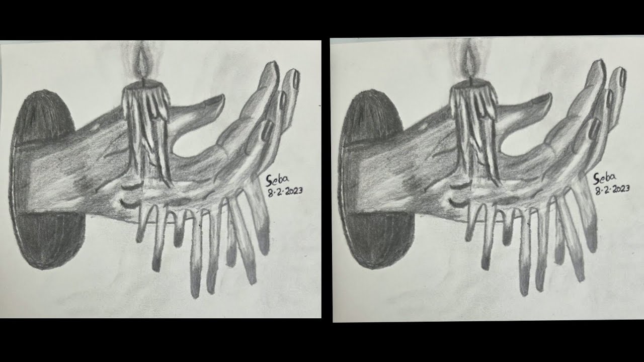 DIY  A Candle on Hand pencil sketch | drawing step by step 