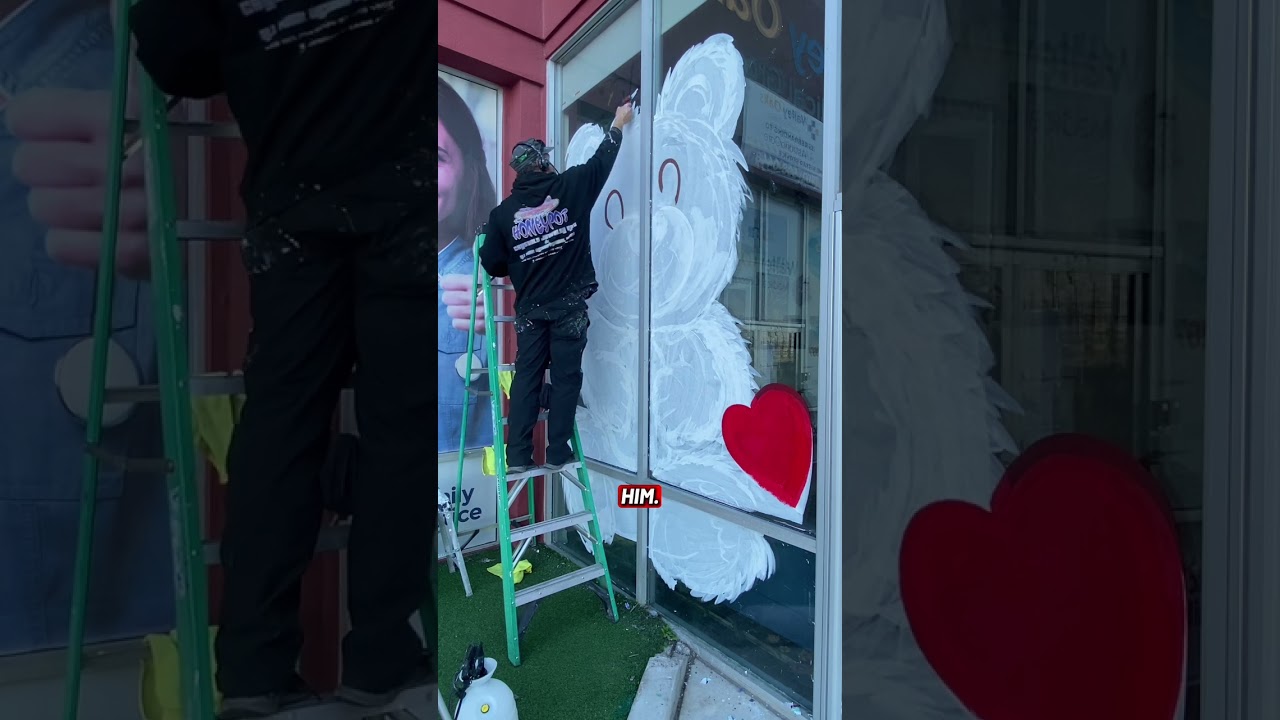 How to paint a giant Teddy Bear window painting tutorial 