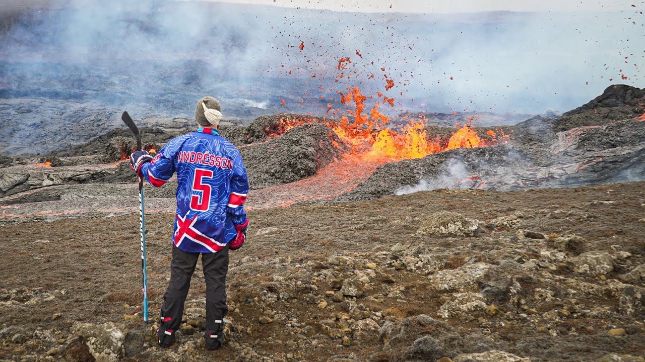 Hockey shoot straight into the volcanic eruption in Iceland!