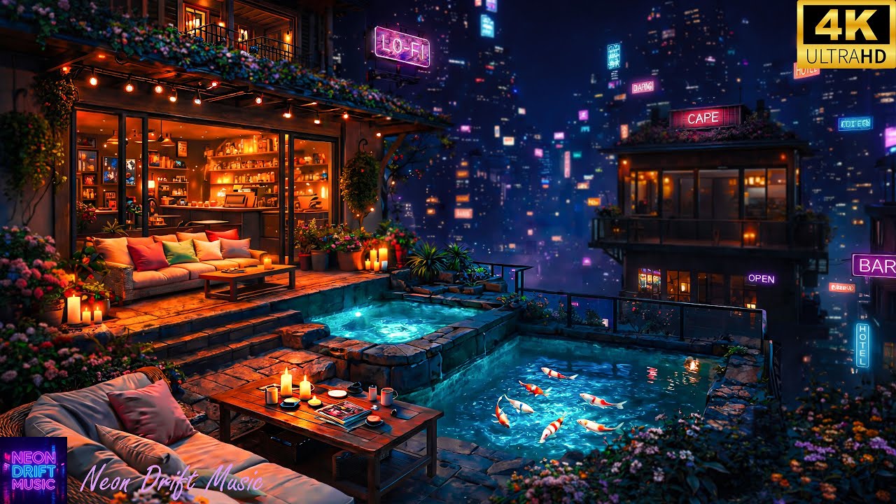 Cozy Cyberpunk Balcony Night 🌧️ Chill Beats for Study, Relax & Deep Sleep | Cyberpunk Views | 4K