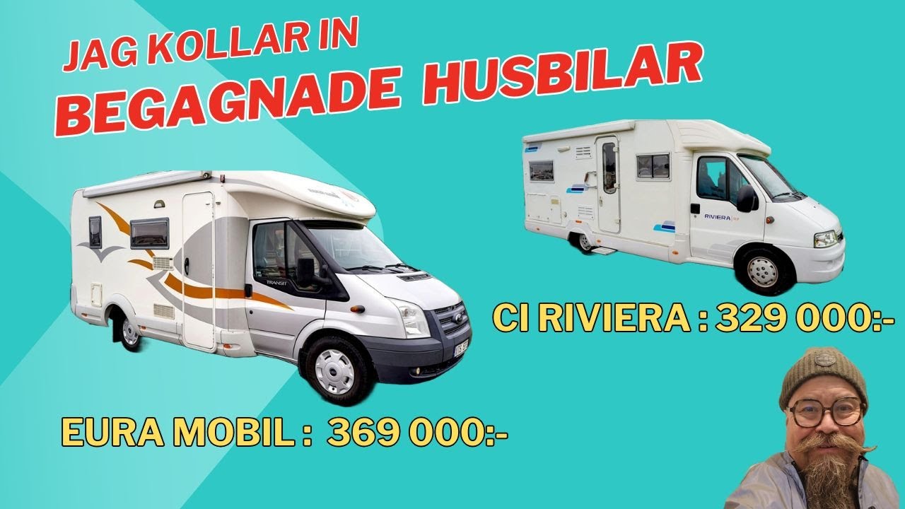 Kollar in begagnade husbilar.  En Eura Mobil för 369 tkr, en CI Riviera  för 329 tkr!