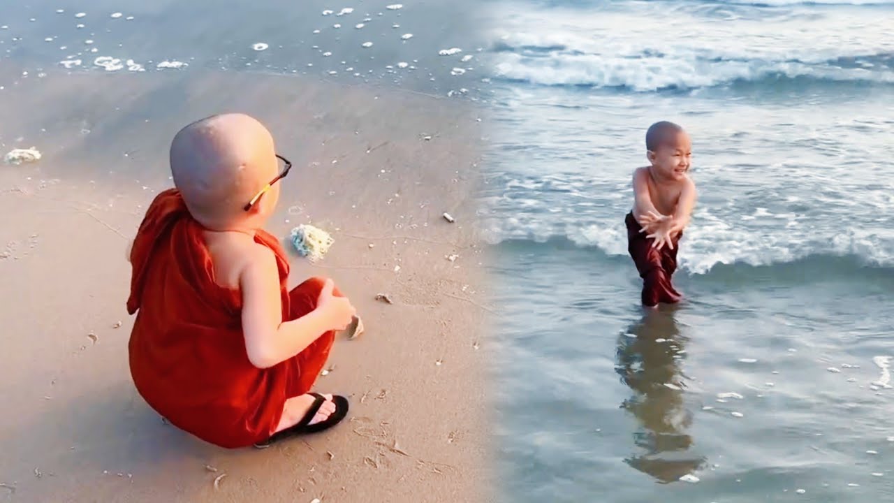 ကိုရင်လေး ပင်လယ်ကမ်းခြေ ခရီးစဥ်နှင့် ရေကစားခြင်း 🙏🌷 Shin Ottamasara 