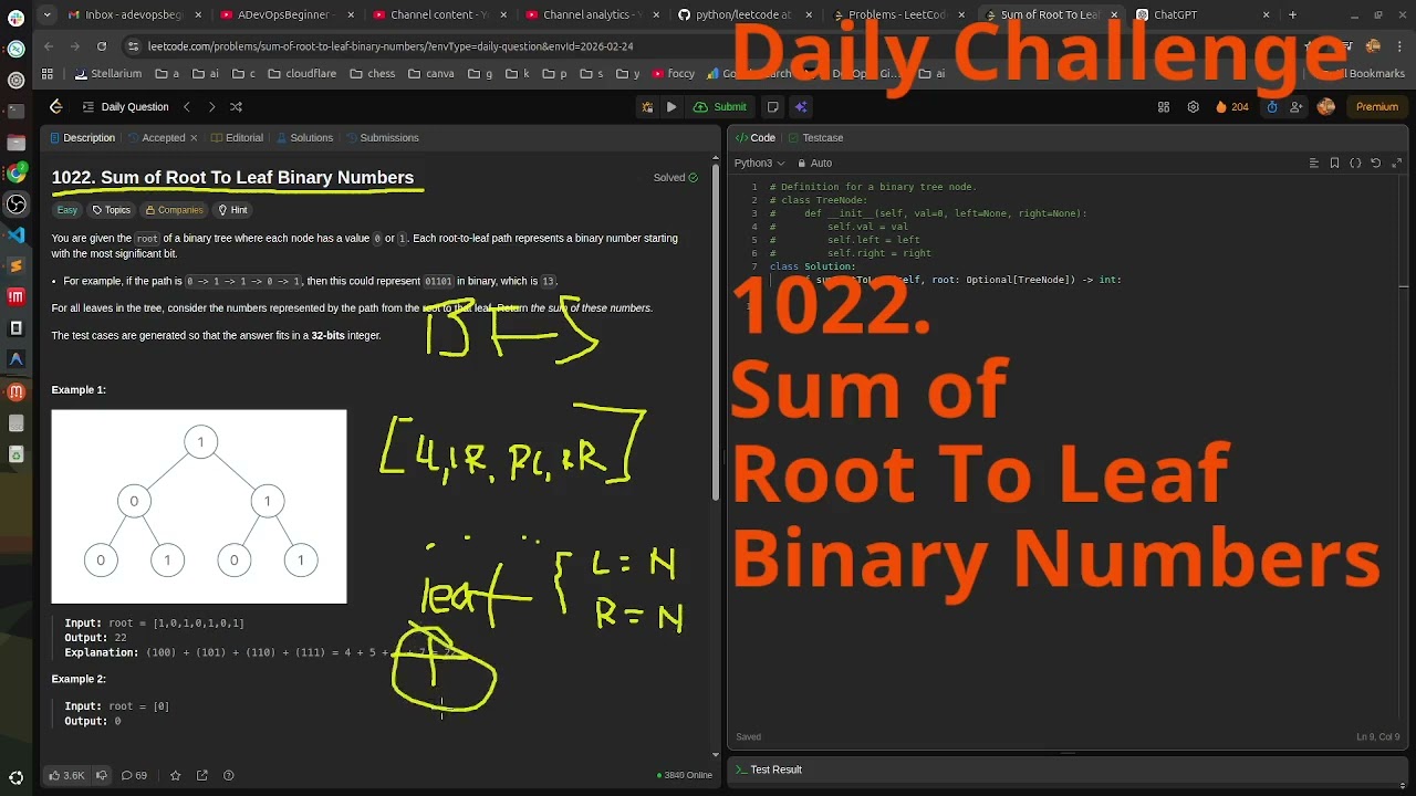 Leetcode Daily Challenge 1022. Sum of Root To Leaf Binary Numbers #python #dsa