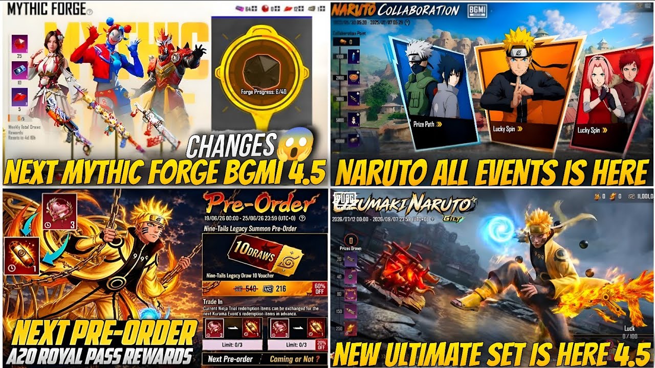 🔴BGMI NEXT ULTIMATE SET 4.5😍| NEXT PRIZE PATH IN BGMI 4.5 NARUTO🔥| MYTHIC FORGE BGMI 4.5😱| M416 SKIN