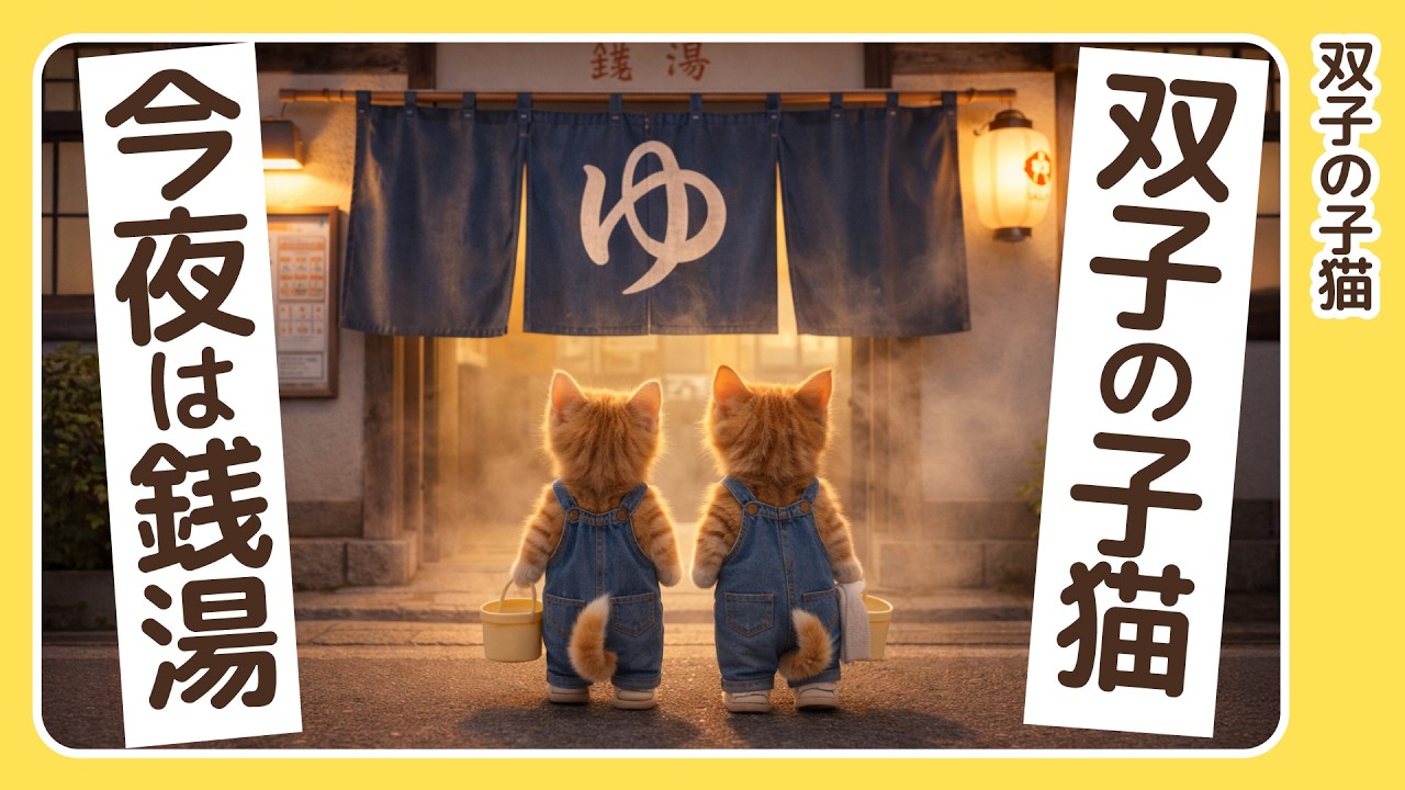 双子の子猫、銭湯へ行ってぽっかぽか【第13話】【AI】