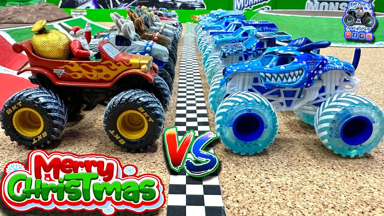 Turniej wyścigowy Monster Truck&oacute;w z odlewu zabawek | Edycja świąteczna | MonsterJam ŚWIĘTY MIKOŁAJ I RENIFER 🆚 LOD