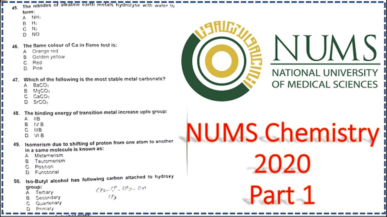 NUMS Past Paper 2020 || NUMS Chemistry Past Paper || Part 1 || NUMS Chemistry #CMH