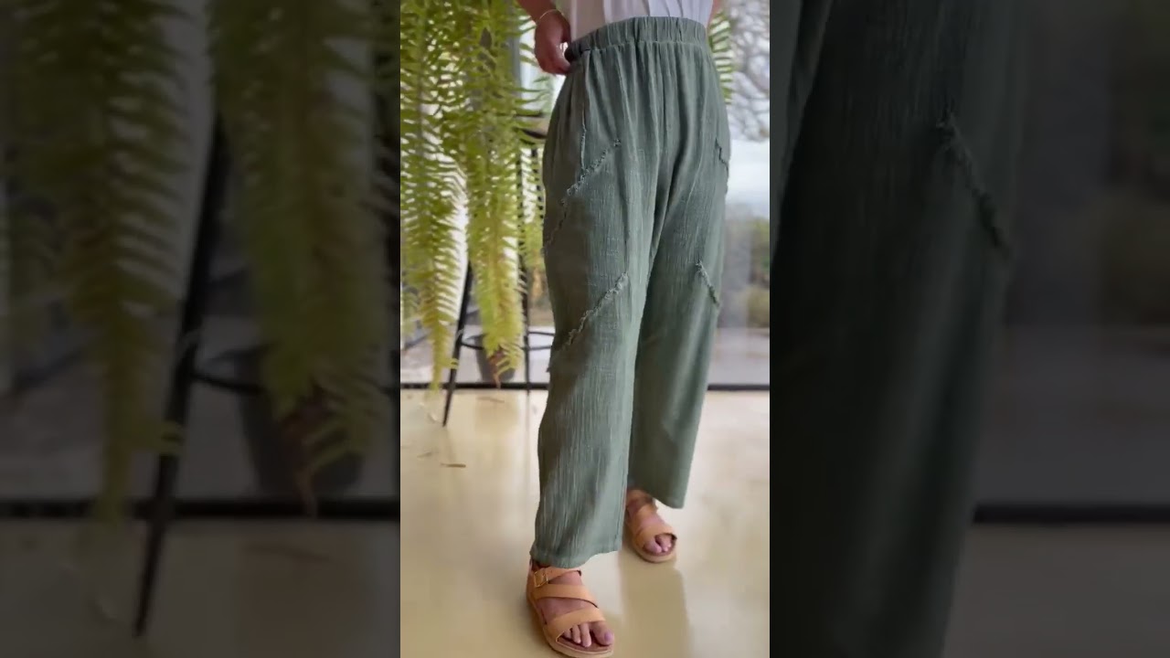 Wild Shores Pure Cotton Raw Seam Cocoon Pant Khaki