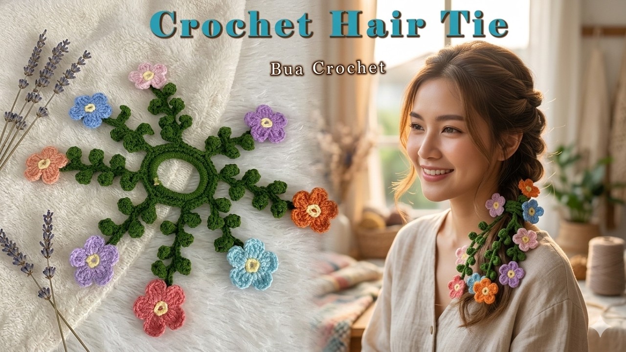 Easy! Crochet Hair Tie Tutorial 💐 Forget Me Not Flower