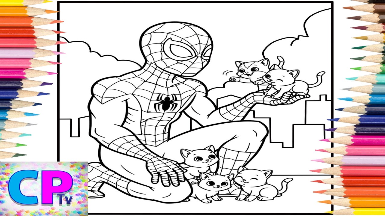 Spiderman Takes Care of Cats/Little Kittens in Spiderman's Hands/Coloring Activity/Creative Colors