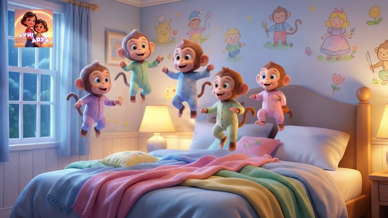 5 Little Monkeys Jumping on the Bed  | Fun Kids Rhyme | Avni And Adya| #5littlemonkeys #kidslearning