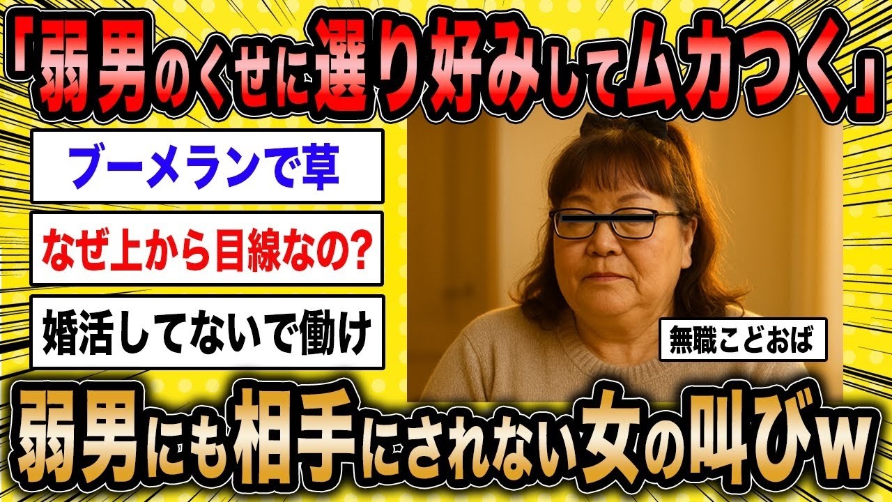 【2ch面白いスレ】無職こどおば「弱男のくせに選り好みするなんてムカつく！」←弱男にも相手にされない女の叫びが草ww【ゆっくり解説】