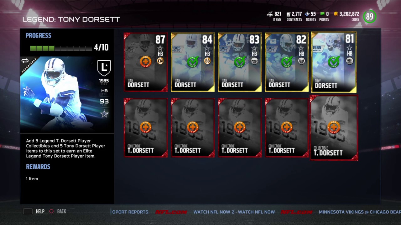 Madden NFL 17 Tony Dorsett Legend Set Collection MUT 17 Madden 17
