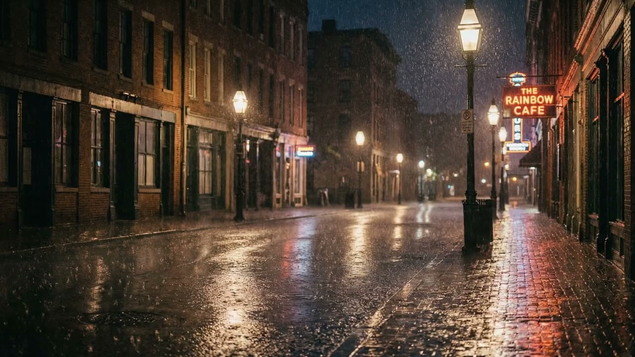 Rain & Reflections on Empty Street (No Ads, No Thunder) | Peaceful Ambience for Deep Sleep