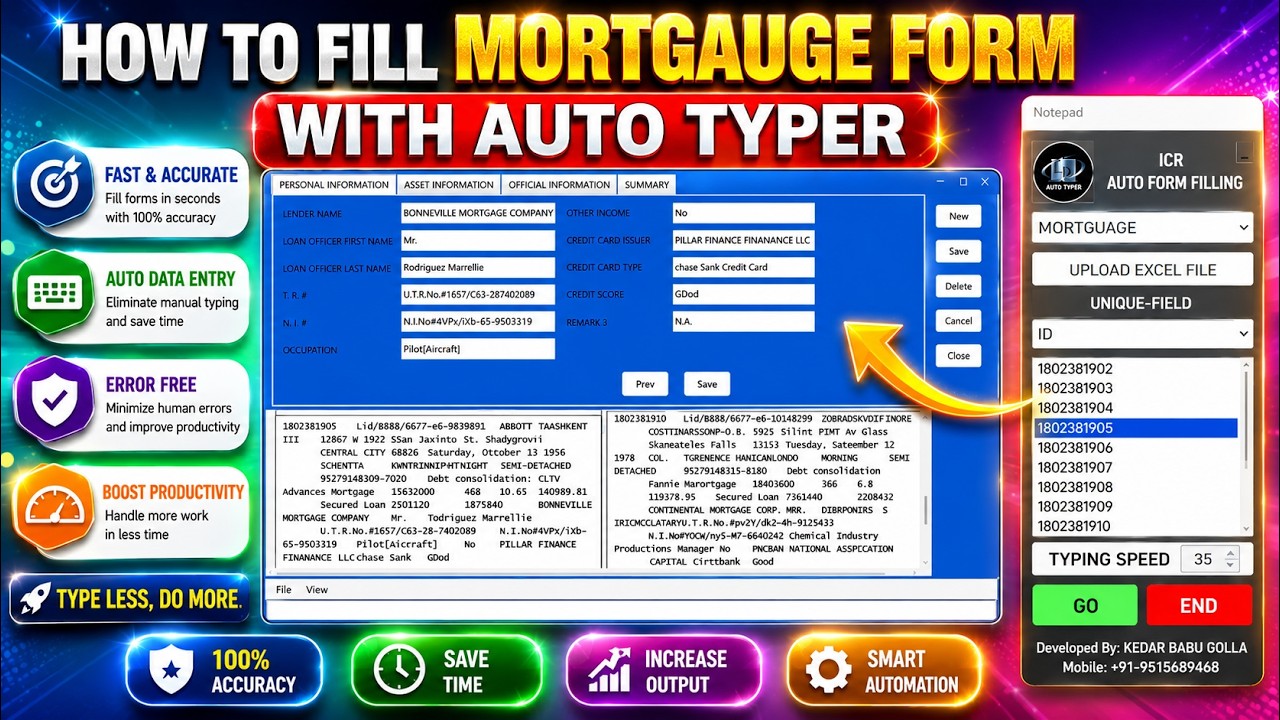 Mortgage Form Filling Auto Typer Software | Mortgage Data Entry Form Filling Software Auto Typer