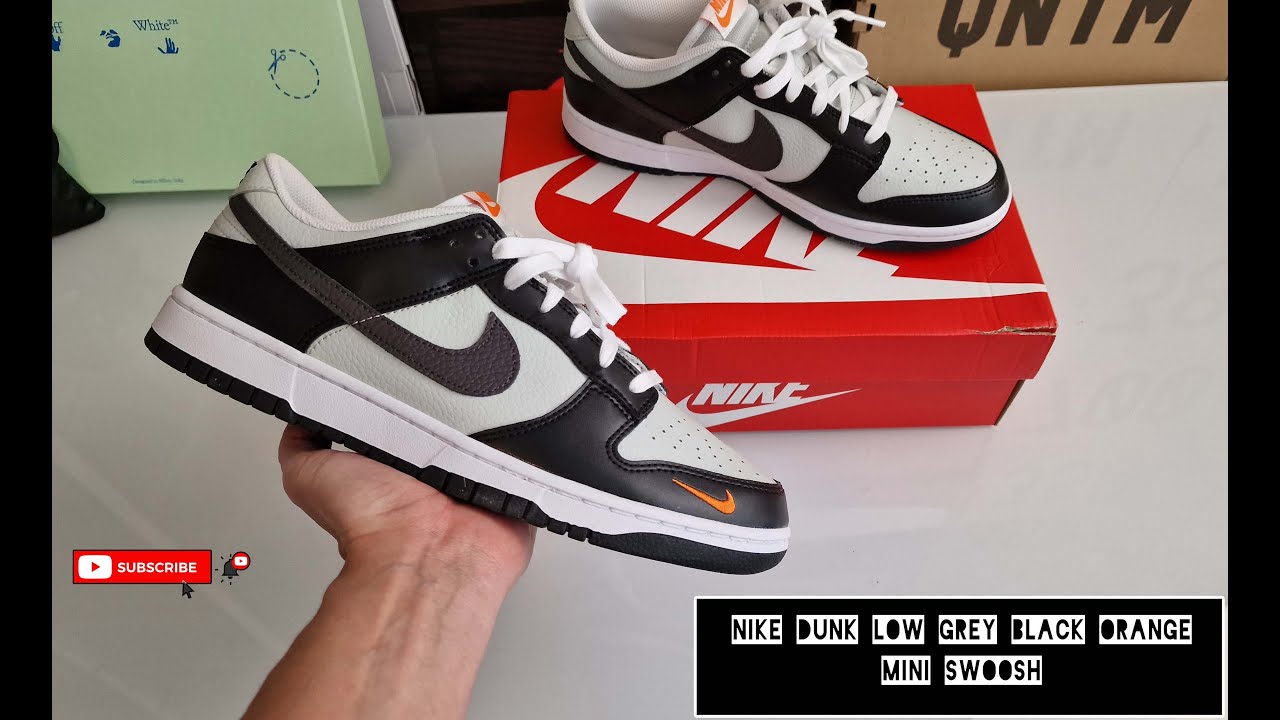 Nike Dunk Low Grey Black Orange Mini Swoosh - On Feet and Check * NiCe 85% ✌️