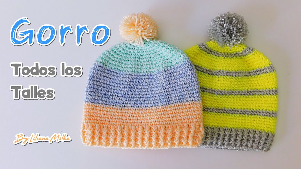 Como tejer Gorro a Crochet en cualquier talle y lana. Tejido a ganchillo paso a paso. Principiantes