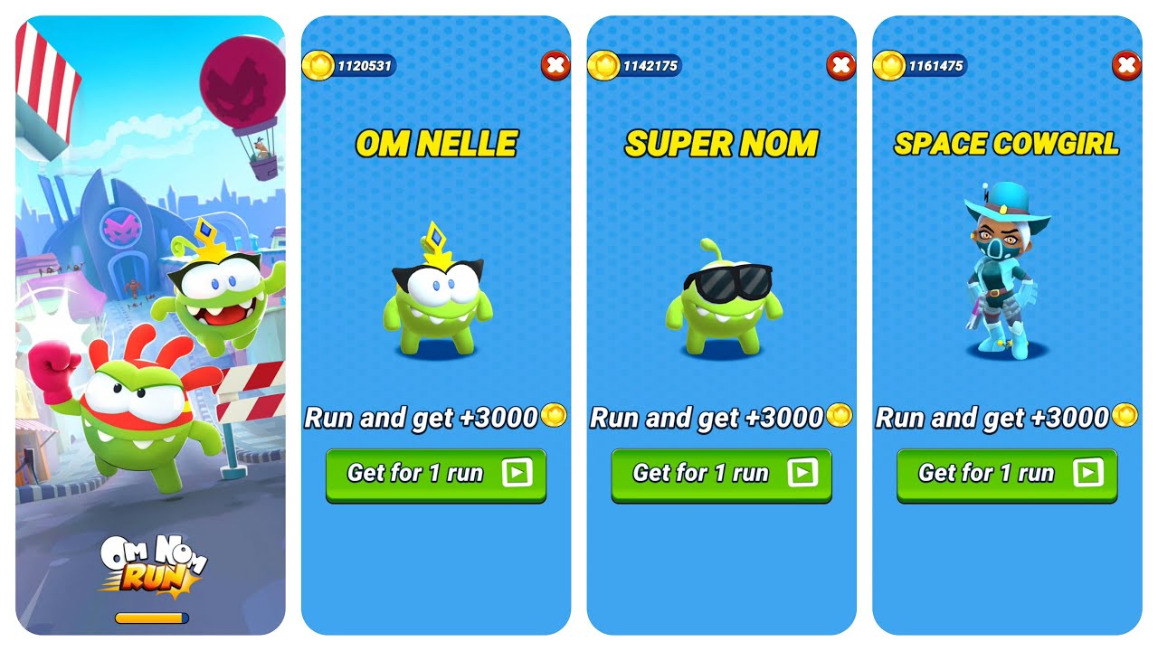 Om Nom Run Super Nom vs Om Nelle vs Space Cowgirl