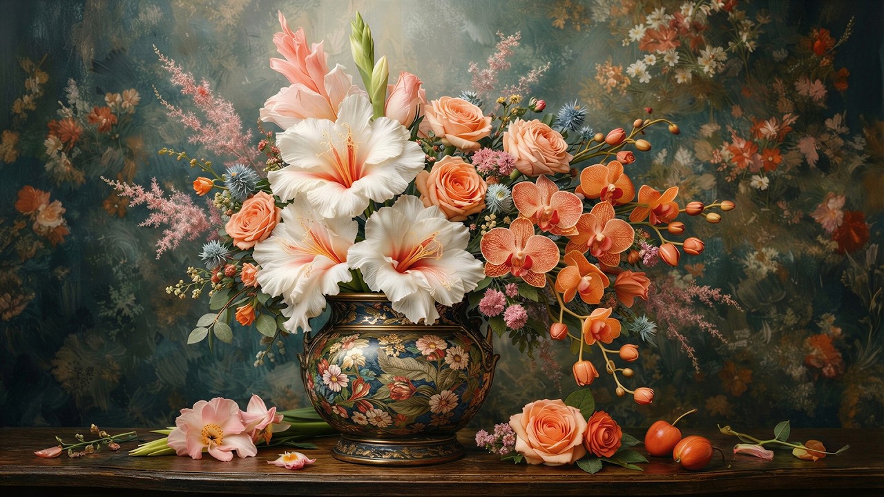 Classic Floral Still Life with Gladiolus & Roses | 4K Oil Painting Frame TV Art | 4 Hrs (Single Art)