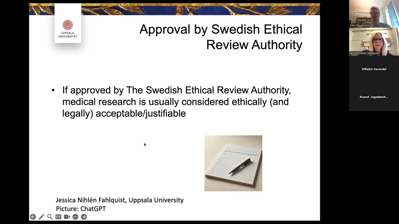 AI Ethics Seminar, April 29, 2025, with Jessica Nihlén Fahlquist on ethics of AI in medical research