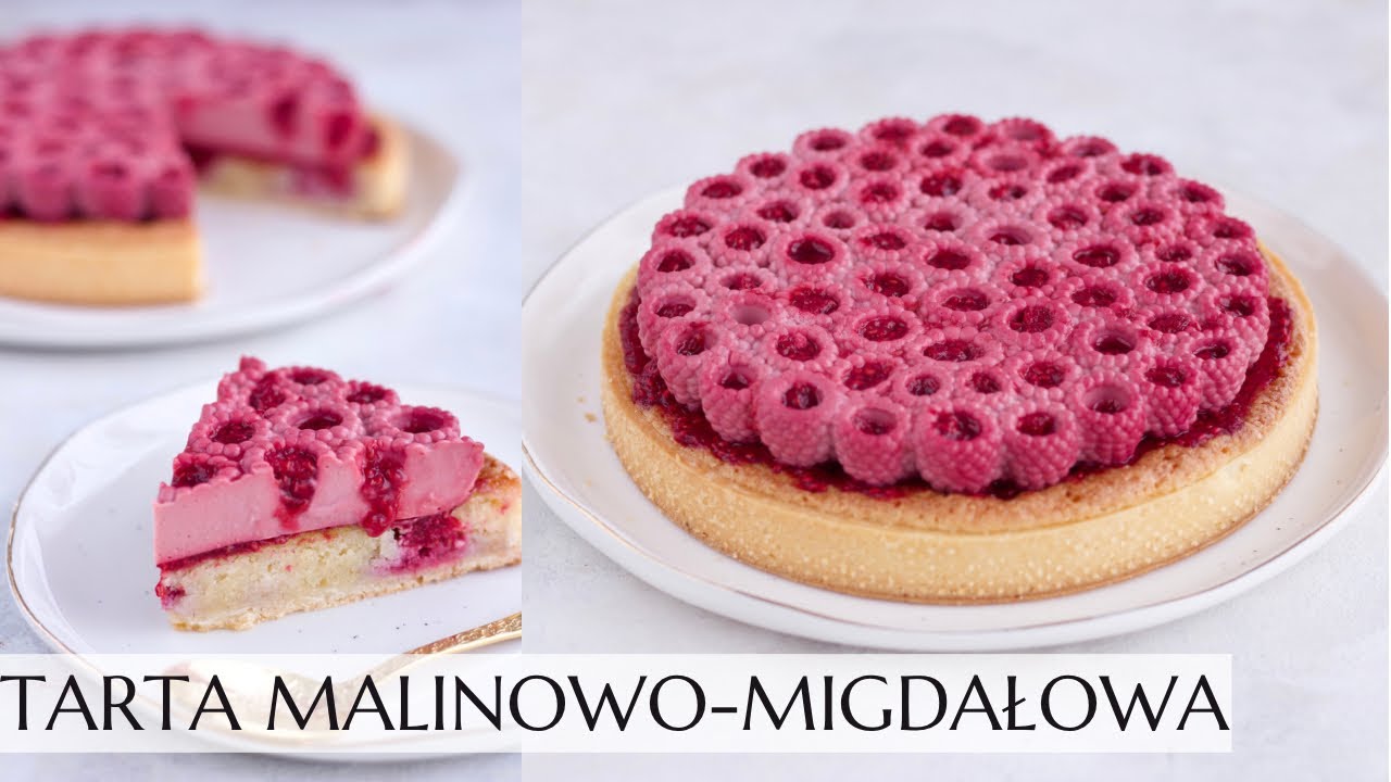Tarta mocno malinowa: krem migdałowy, mus malinowy