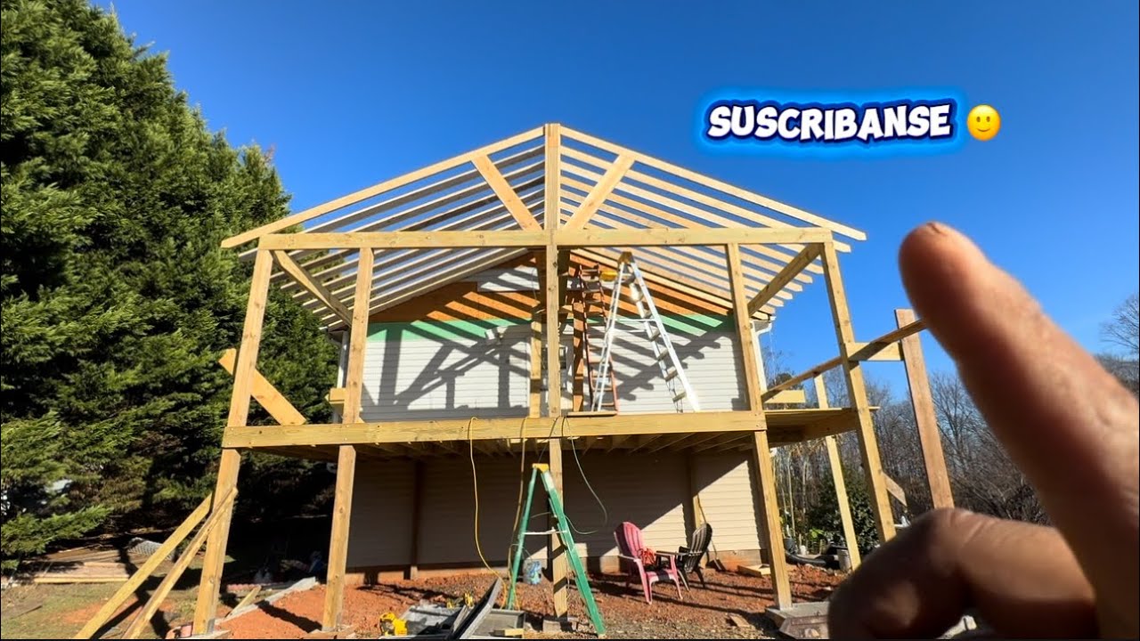 Como se hace un porch de 12’ por 26’ con techo instalando rafters y el piso video 8