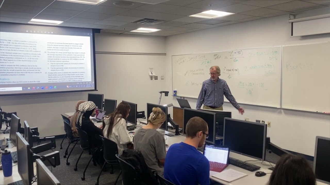 Solving Required Sample Size for a Proportion using Excel NORM.S.INV (review) (Professor McCarthy)