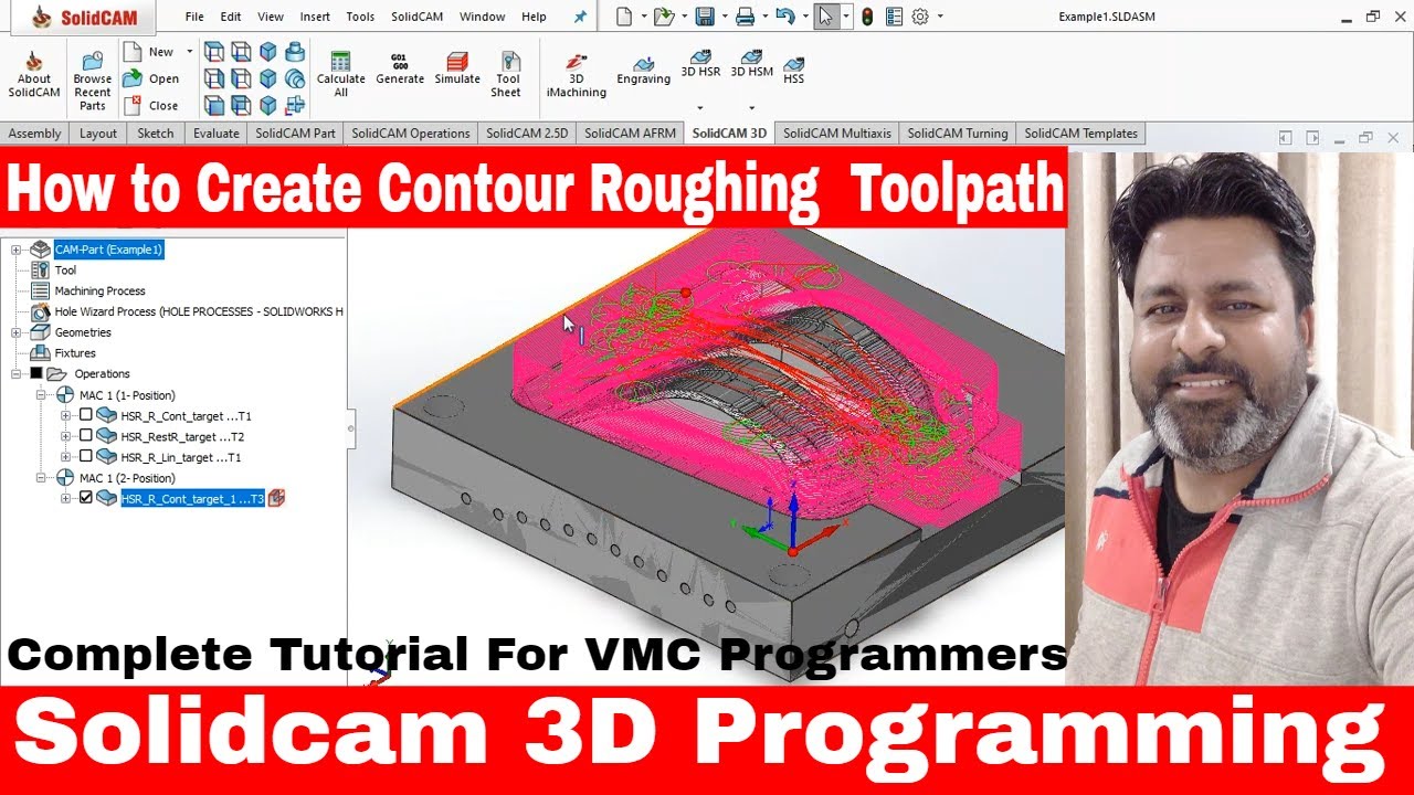 Solidcam 2019 Tutorial for beginners | How to Create Contour Roughing In Solidcam | Cnc Programming