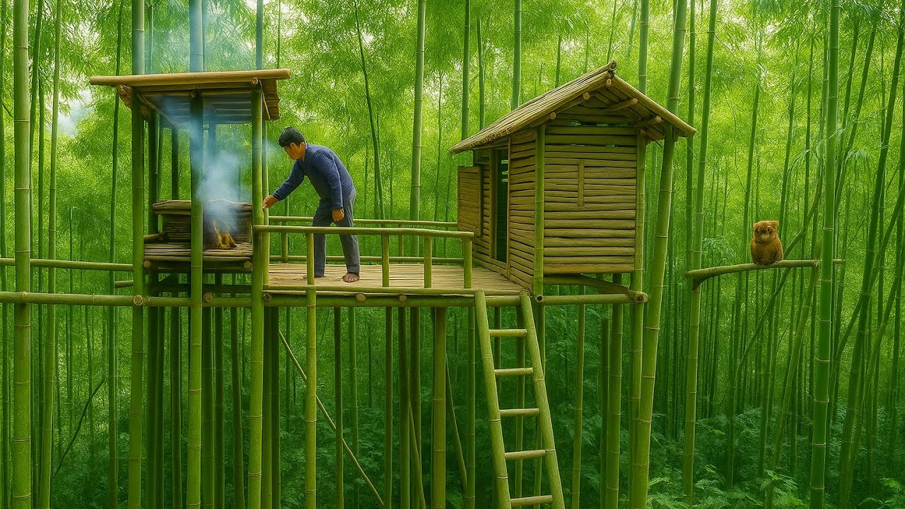 Building a Bamboo Forest Shelter | Survival Journey to Escape Ground Predators