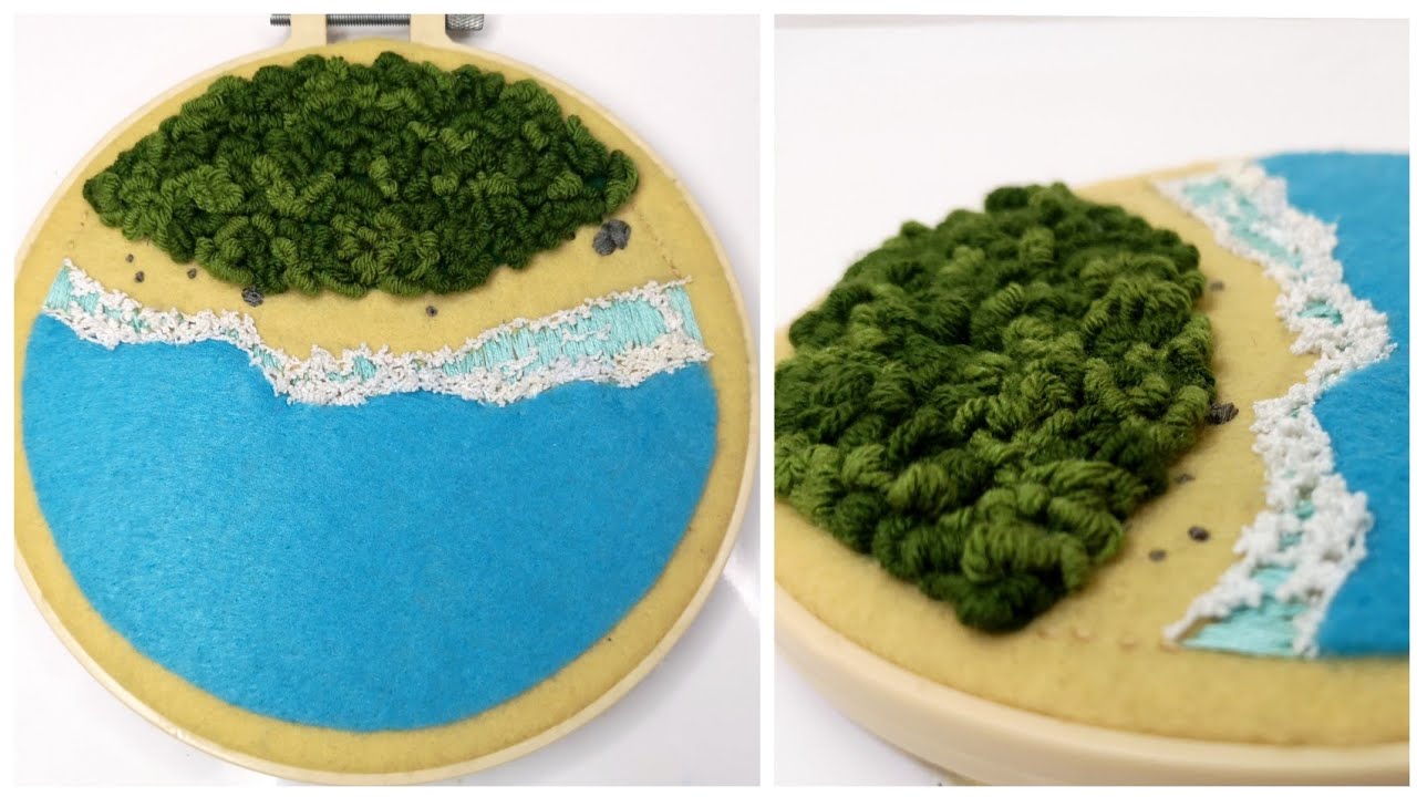 Island Beach Aerial view Embroidery -landscape Hand Embroidery - Easy step by step Embroidery