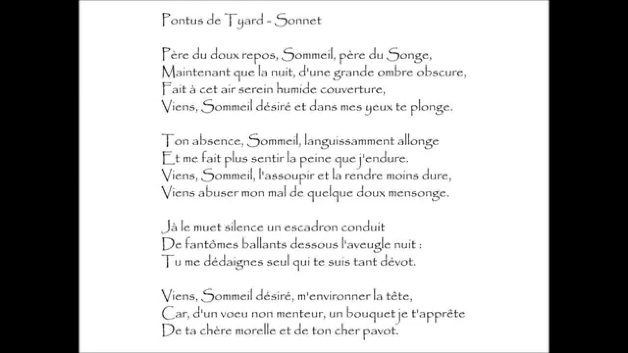 Tyard (Pontus de) : SONNET - P&egrave;re du doux repos, Sommeil, p&egrave;re du Songe,