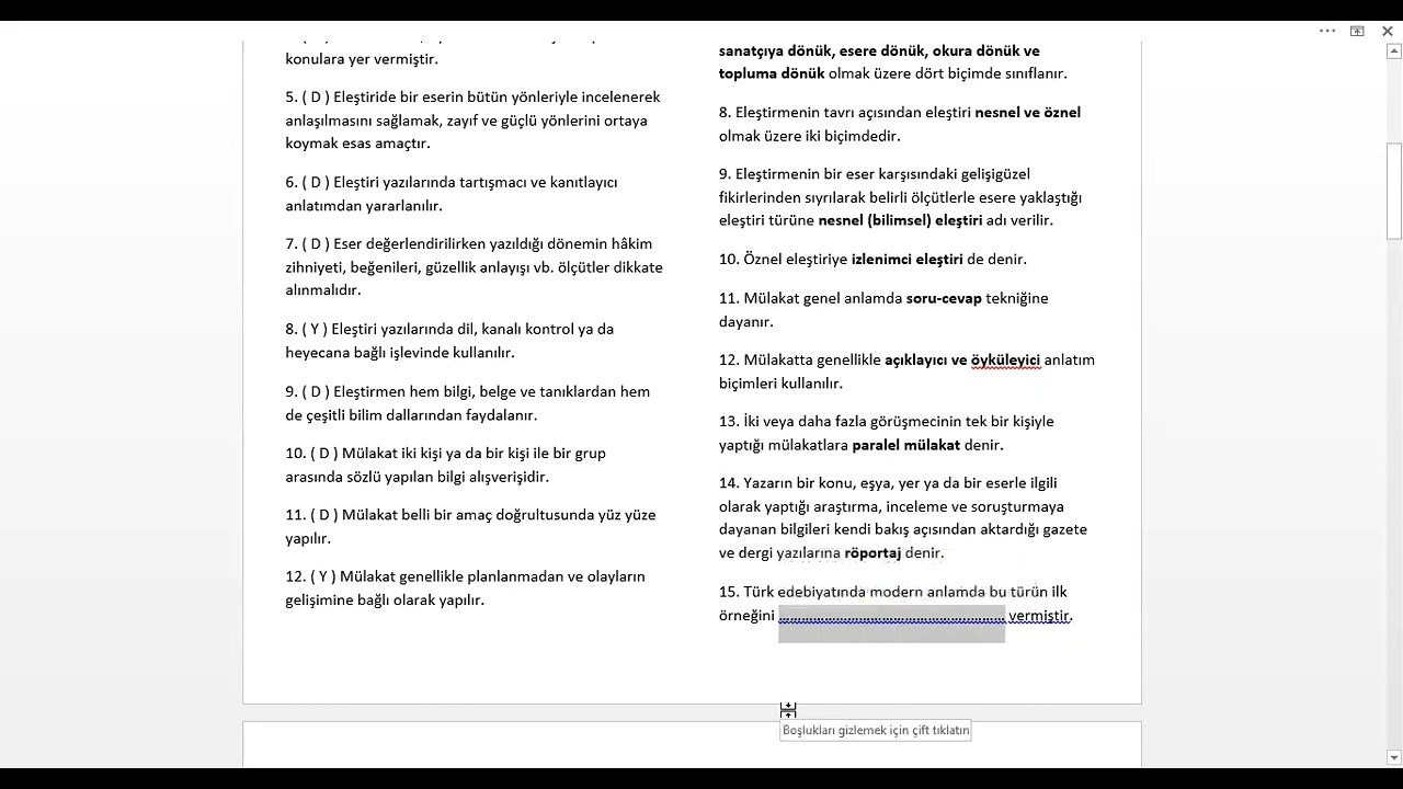 11. Sınıf Türk Dili ve Edebiyatı 2. Dönem 2. Yazılı Çalışması