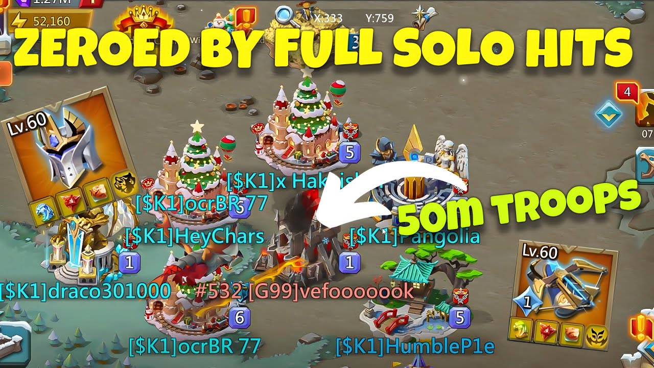 Lords Mobile -  Only solo hits zeroed 50m troops. 500k soloes from 3 emperor piece account