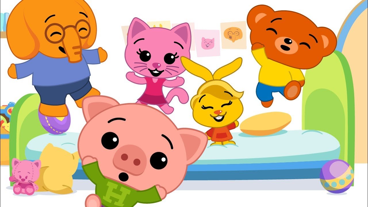 Cinco Amigos Pulando Na Cama 🤸&zwj;♀️ 😃 | M&uacute;sica Infantil | Um Her&oacute;i do Cora&ccedil;&atilde;o ❤️