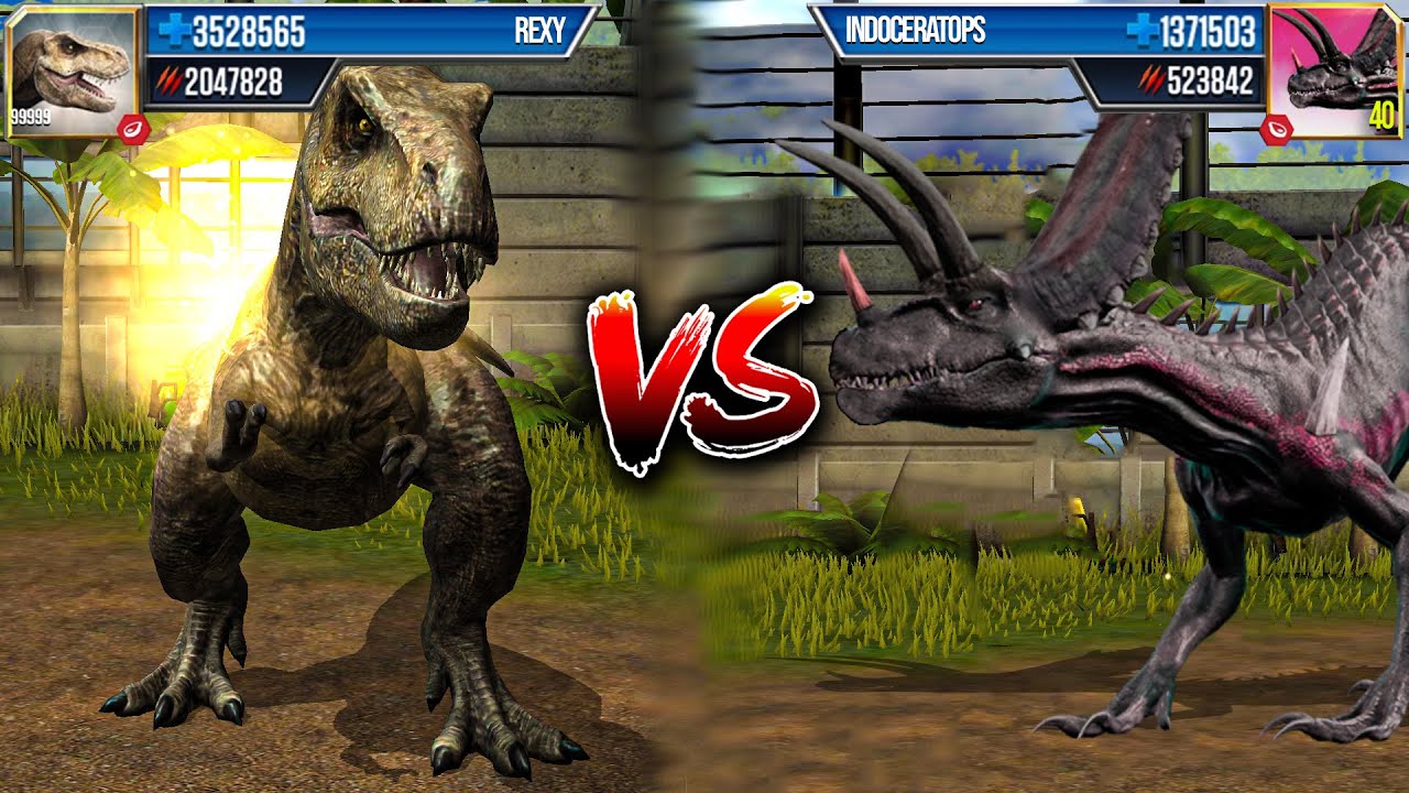 REXY vs INDOCERATOPS LEVEL 999 | Jurassic World: The Game