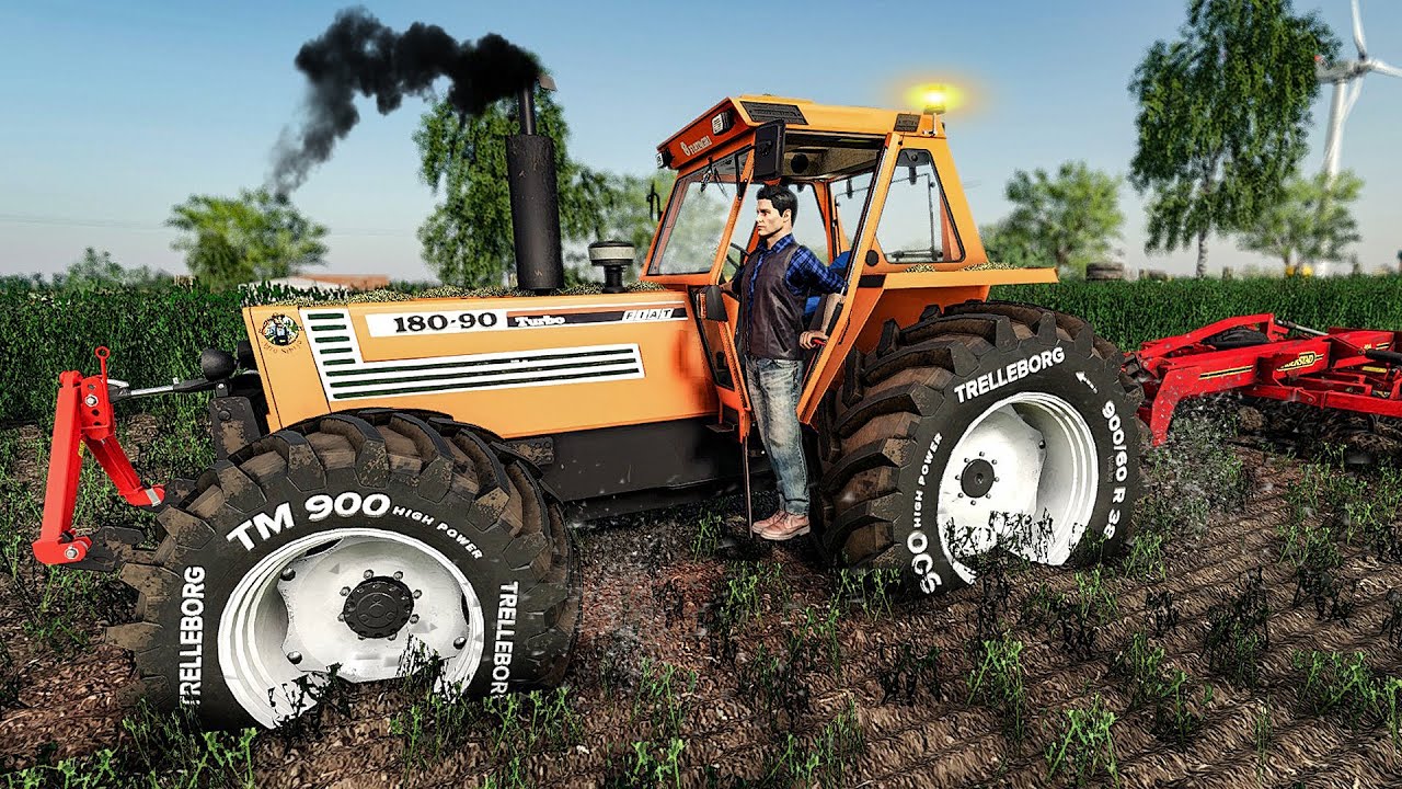 Fiat 180-90 turbo EDIT Test with Heavy trailer, Cultivator & Plow in the MUD (Farming Simulator 19)