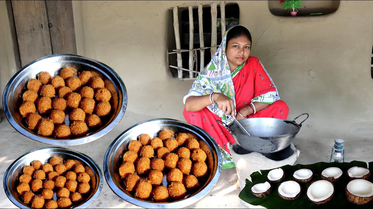 Narkel Naru Recipe // Coconut Laddu with Jaggery // Gurer Narkel Naru