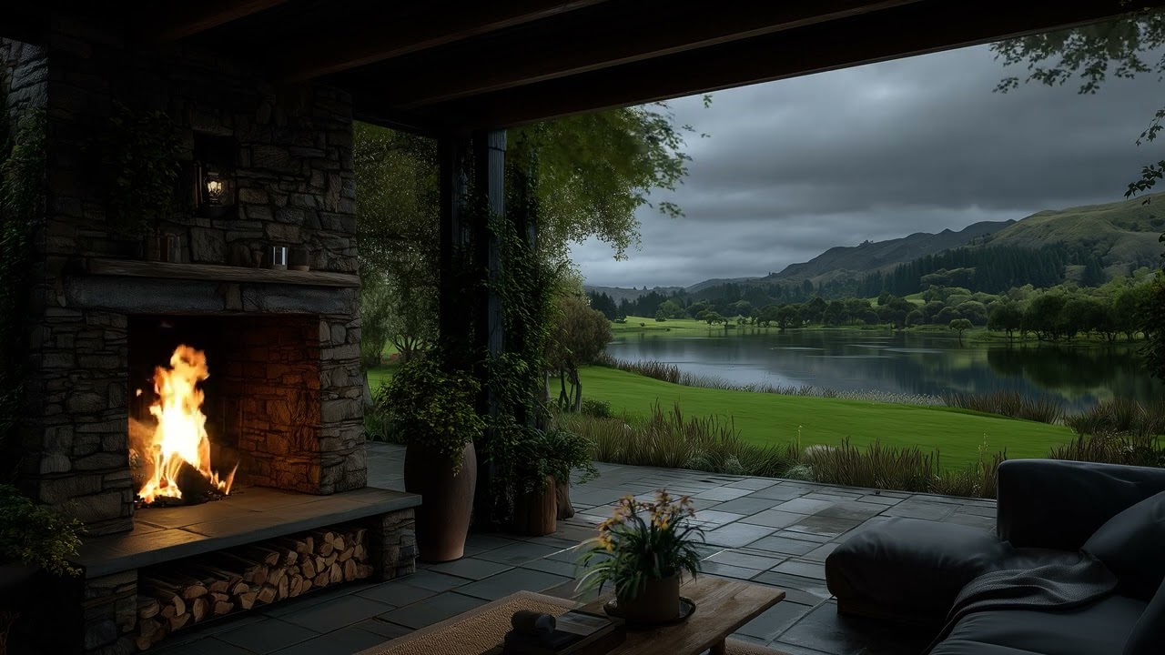 Quiet Porch Nights 🔥 Fireplace Sounds & Distant Thunder for Deep Sleep