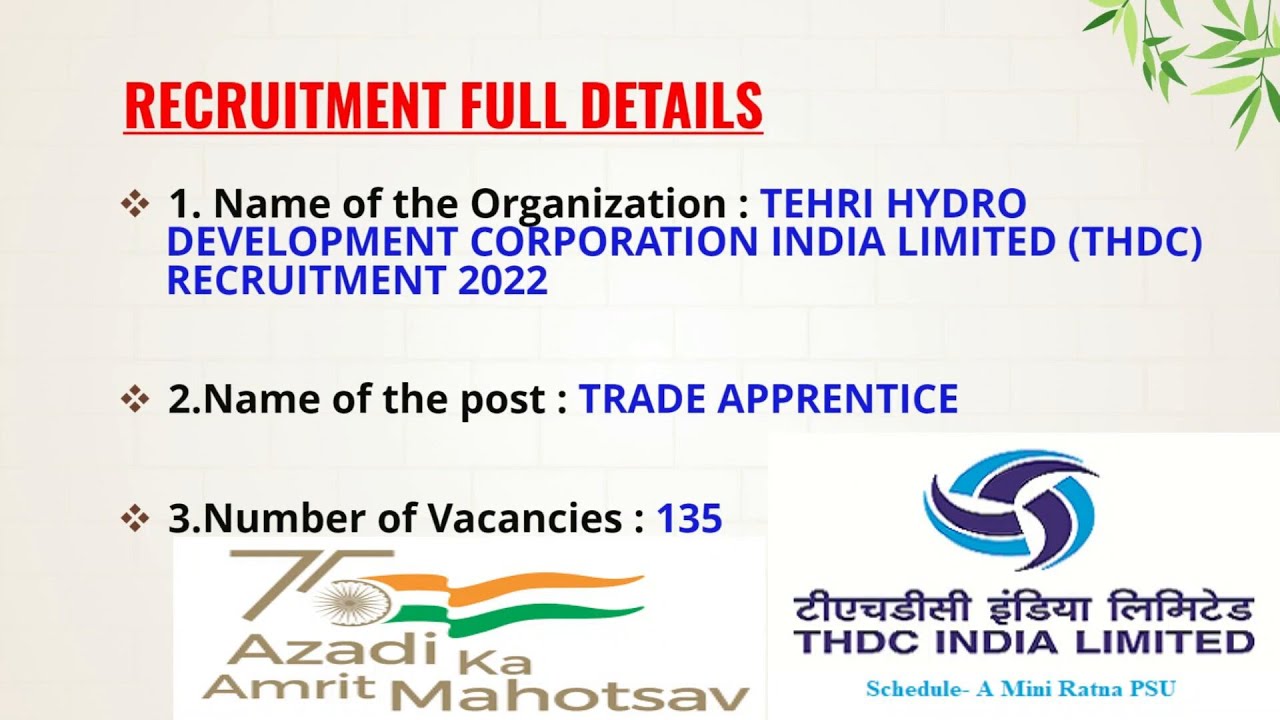 THDC Recruitment 2022 | THDC Apprentice 2022 | THDC India Limited Recruitment 2022|THDC Vacancy 2022