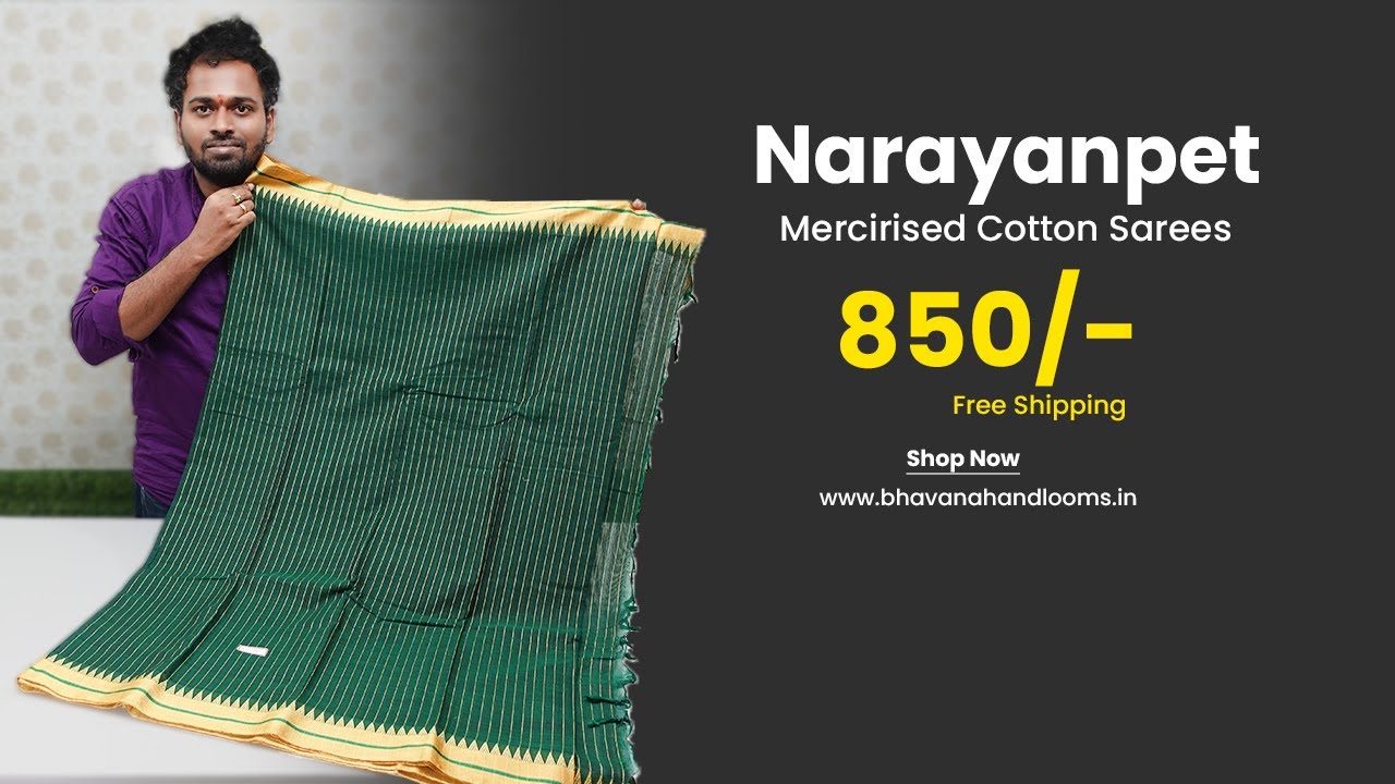 Narayanpet Mercirised Cotton Sarees 850rs Free Shipping | Mana Handloom Sarees