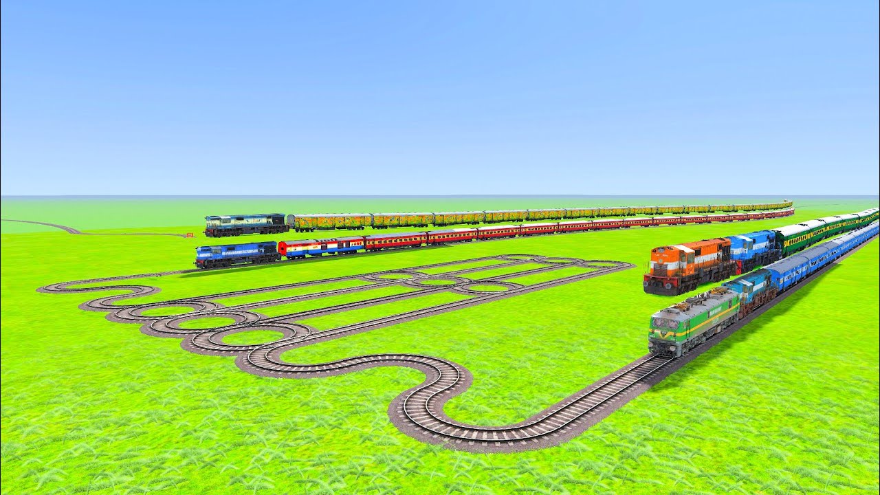 PARALLEL CROSSING OF FOUR TRAINS WITH BUMPY CROSSING AND RICKY CROSSING RAILROAD CROSSING |Train Sim