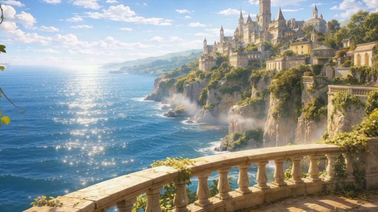 Sunlit Fae Coastal City | Bright Fantasy Reading Ambience (Seamless Loop) | Projector Background