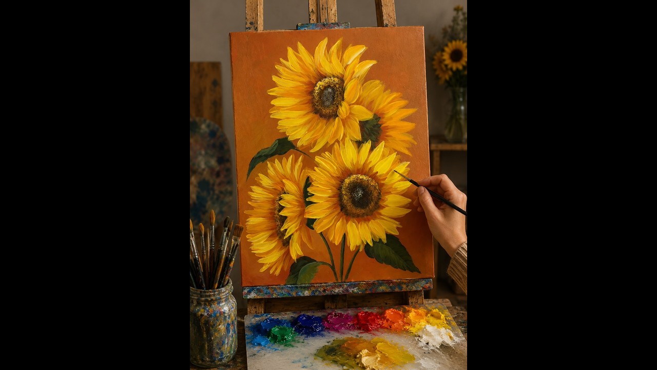 How to Paint Realistic Sunflowers | Easy Acrylic Painting Tutorial for Beginners #059