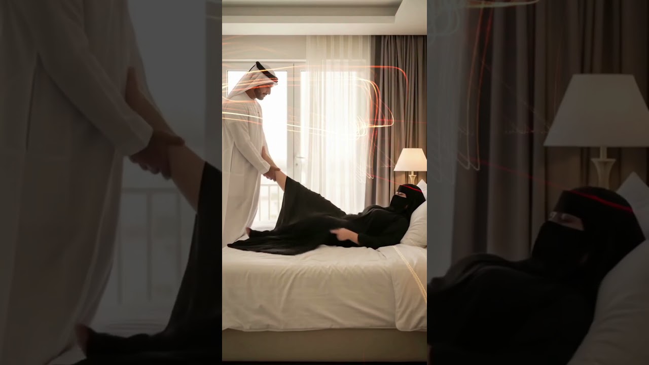 Arab husband and wife sharing a sweet romantic moment full of love, emotions, and connection 💖✨