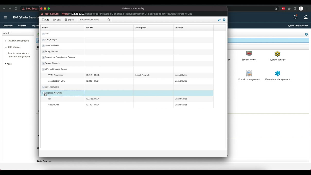 Configuring Qradar Network Hierarchy
