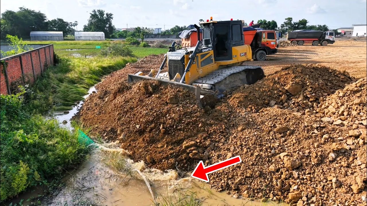 Wow Perfectly Bilding Road Construction Over The Water Using Stones For Fill Clean Forest Amazing..