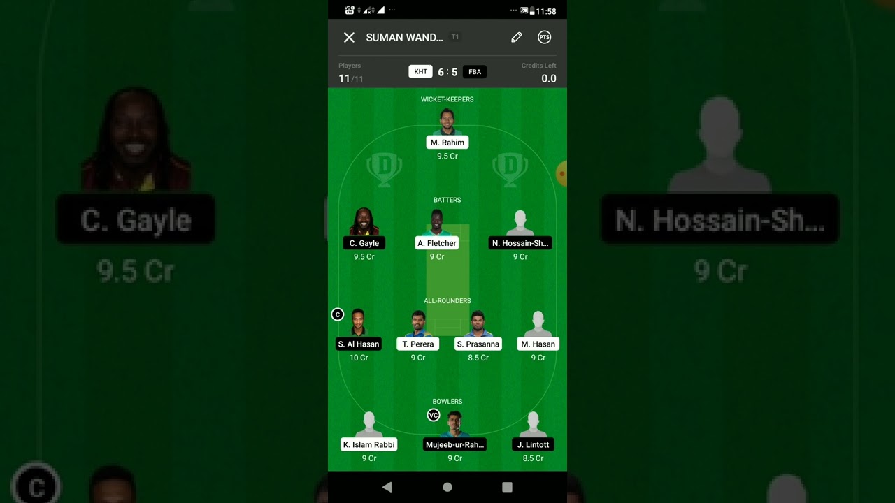 KHT vs FBA BANGLADESH T20 LEAGUE FINAL DREAM11 TEAM